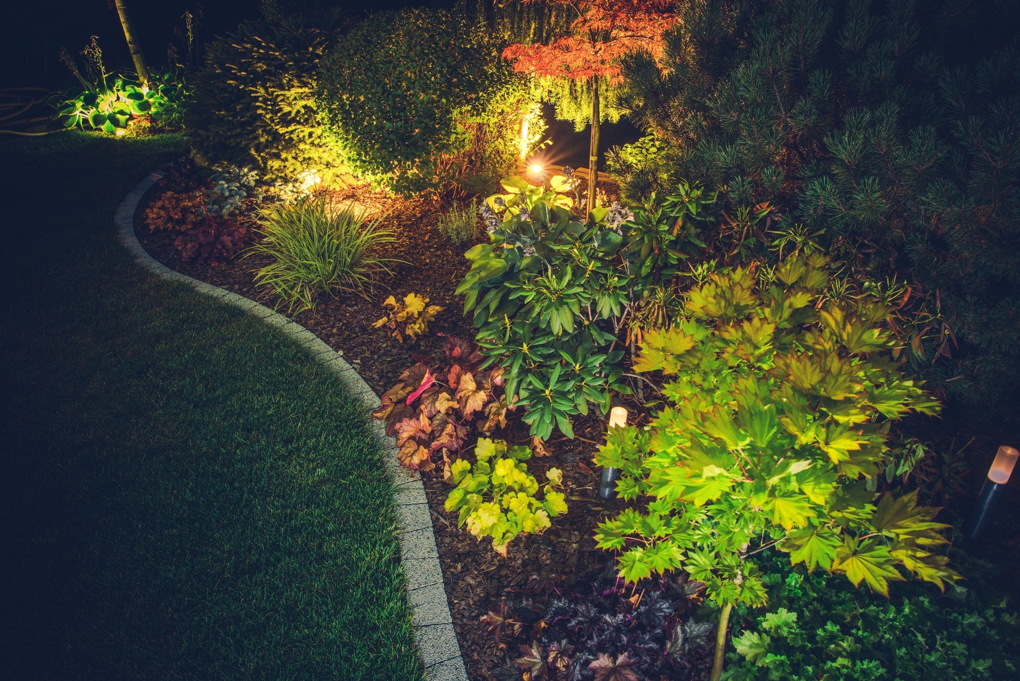 Illuminated Backyard Garden in des moines iowa