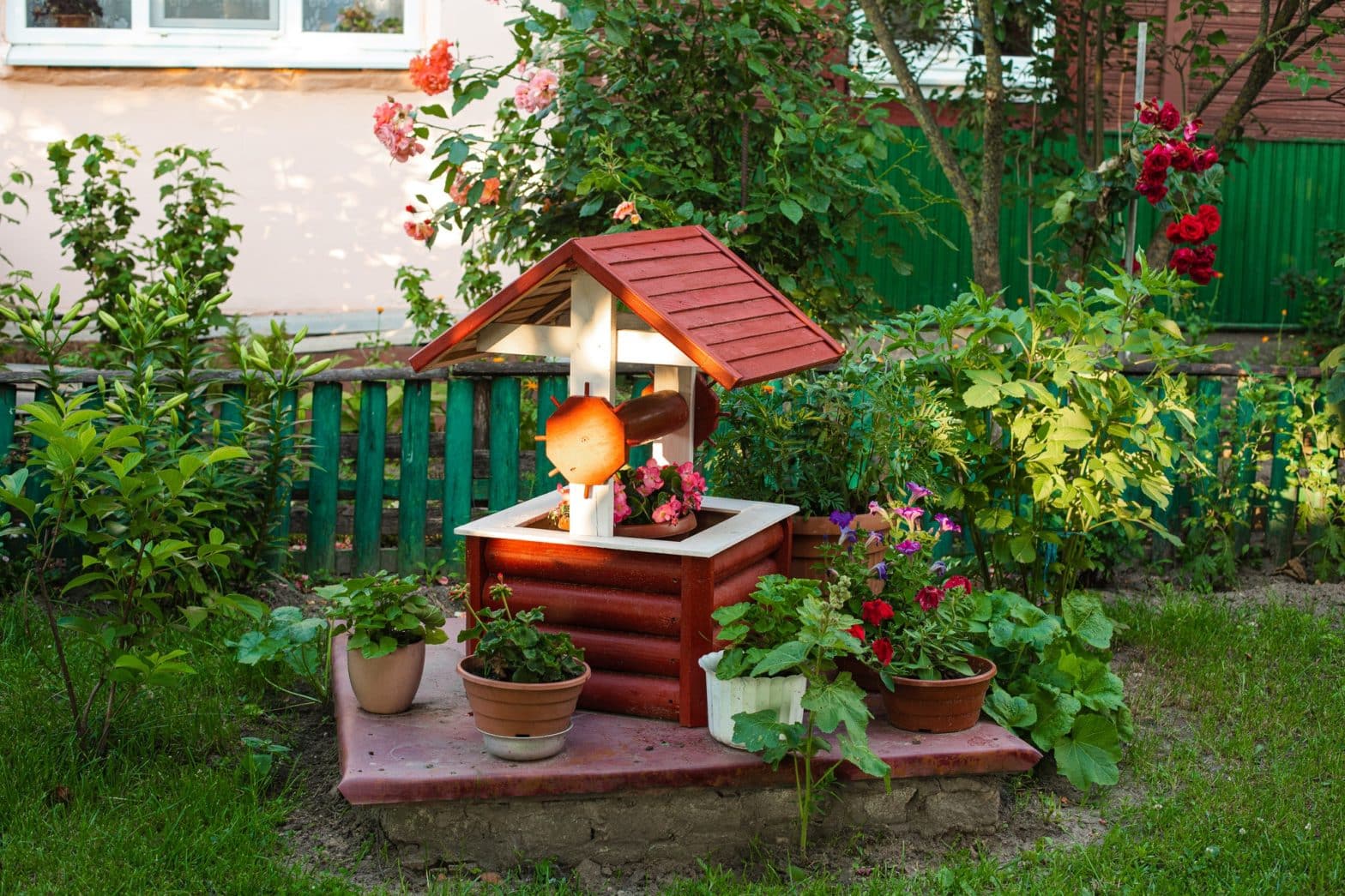 a small backyard with beautiful landscaping