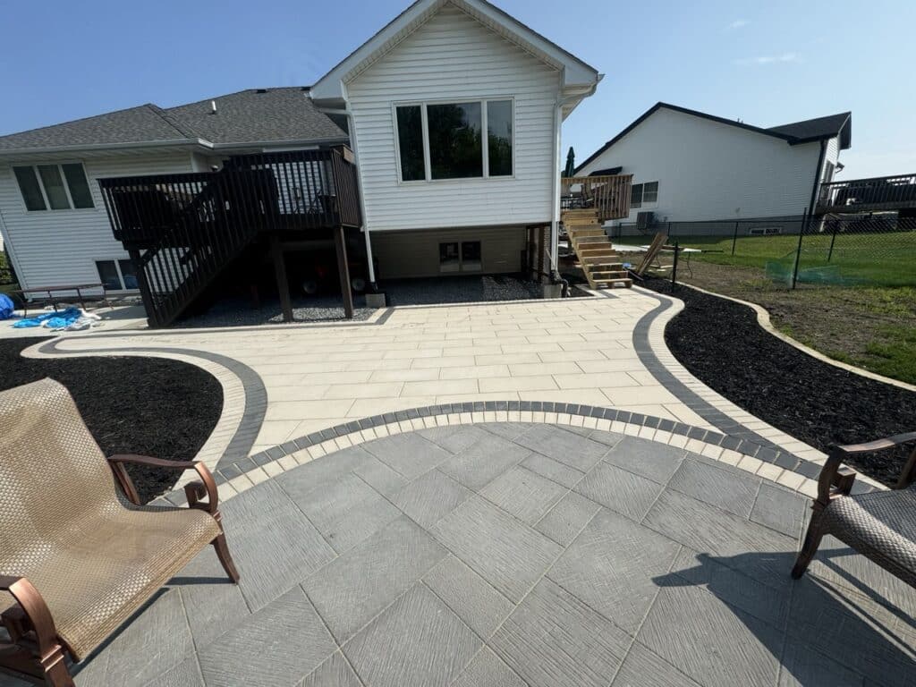 paver patio mulch outdoor dining johnston iowa